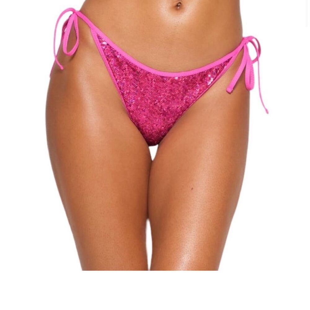 SKIMS Sequin Tie Bikini‎ Bottoms - Size XS - Flamingo